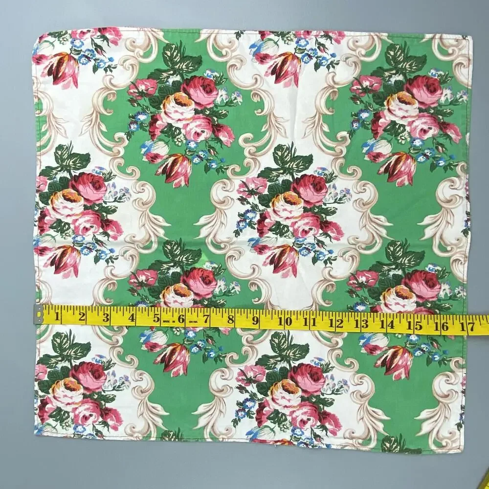 Vintage Floral Print Handkerchief - Green & Pink Design